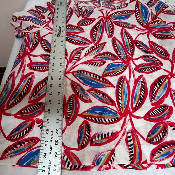 J.Crew Womens White Red Leaf Print Linen Cotton Short Sleeve Top XXL F1172 New - Picture 8 of 8